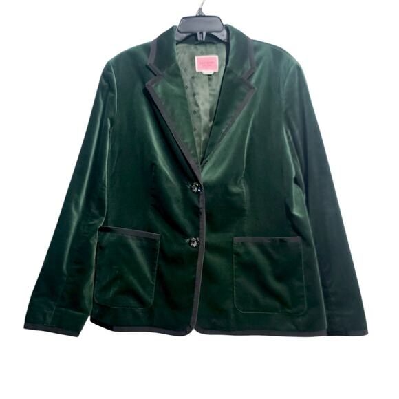 Kate Spade Green Jewel Button Velvet Blazer Size 16 - Picture 3 of 7
